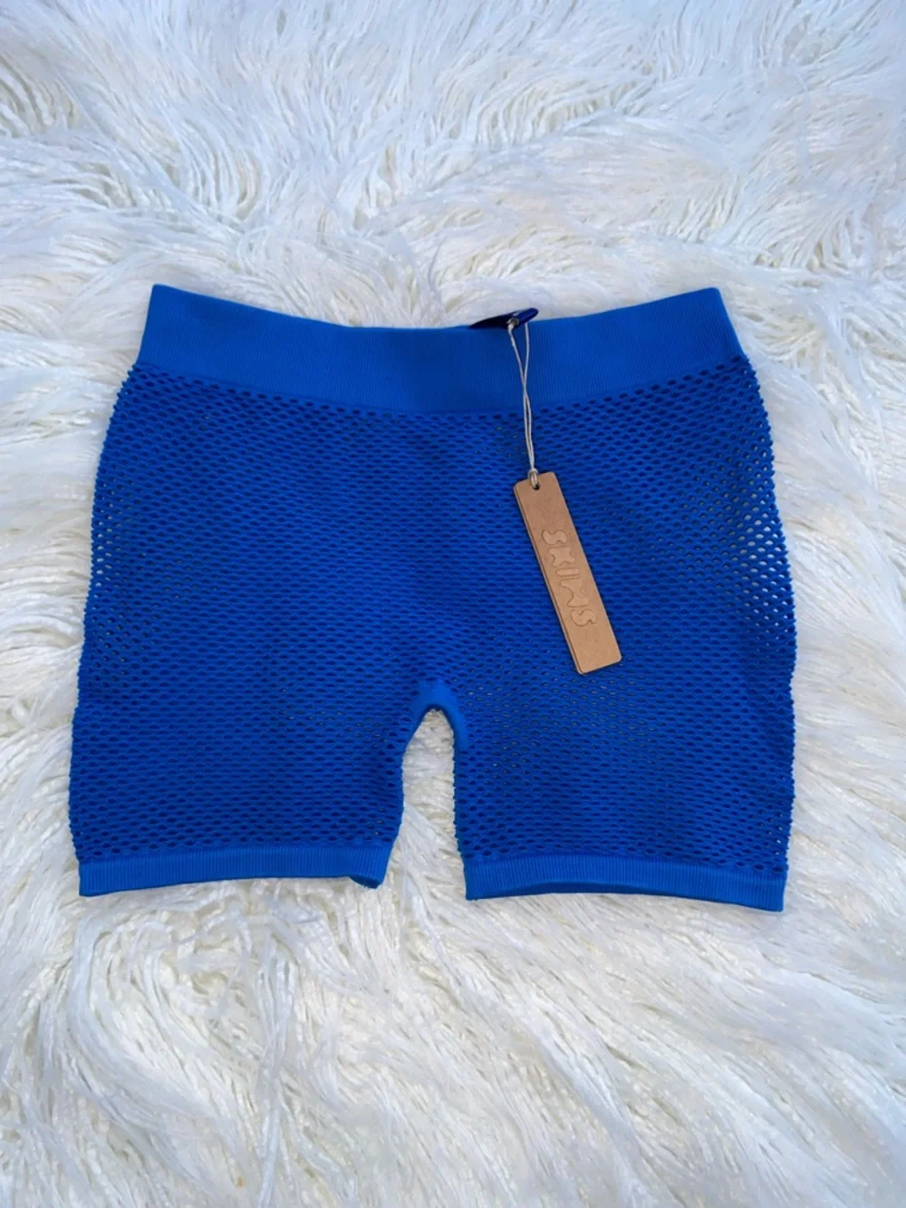 SKIMS Sheer Fishnet Crop Top & Bike Short Set - Bright Blue